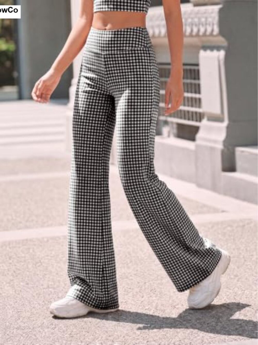 Wide Leg Gingham Yoga Pants High Waist Lounge Pants - Picture 3 of 5